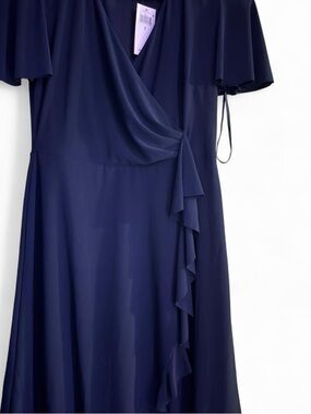 Ralph Lauren Navy Wrap Dress with Ruffle Trim